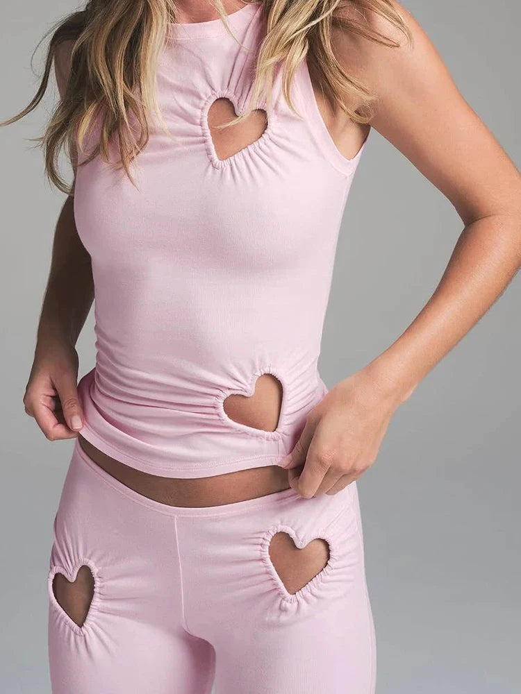 Heart Cut Outs Tank Top And Pants Set