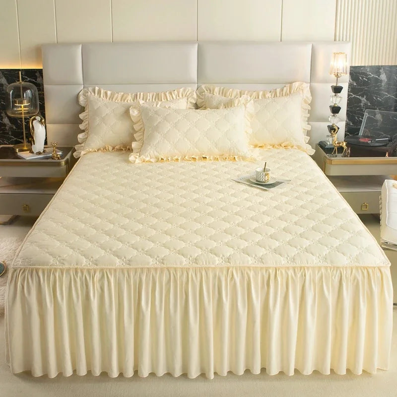 Thickened Bed Skirt Solid Color Bed Cover Quilted Mattress Protector покрывало Skin-friendly Bedspread (No Pillowcase)