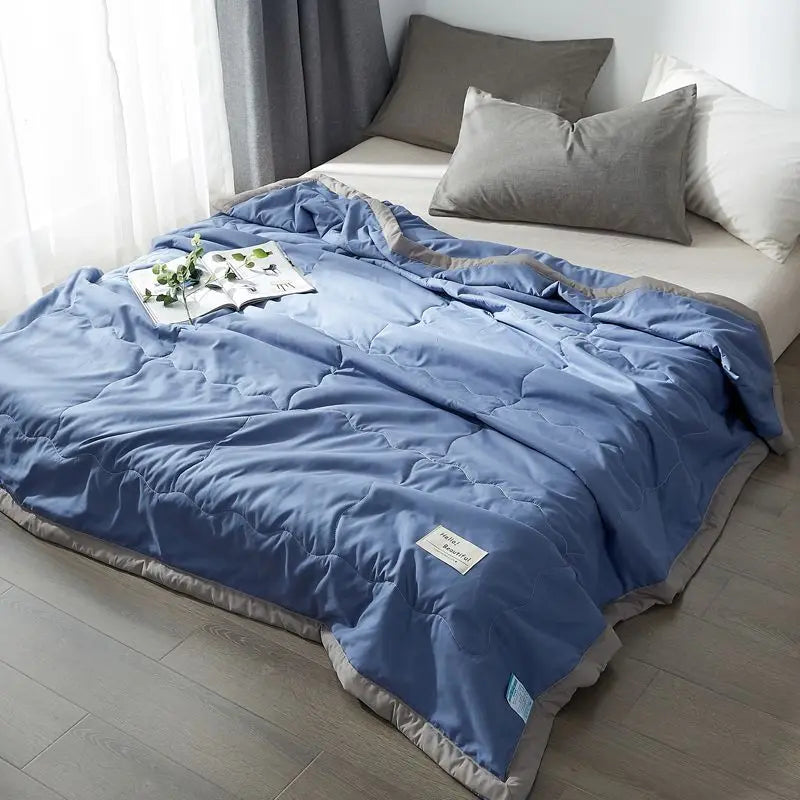 Thin Summer Quilt New Japanese Style Blue Pink Plaid Twin Queen Size Blanket Soft Kids Adult Ins Washable Cool Quilt
