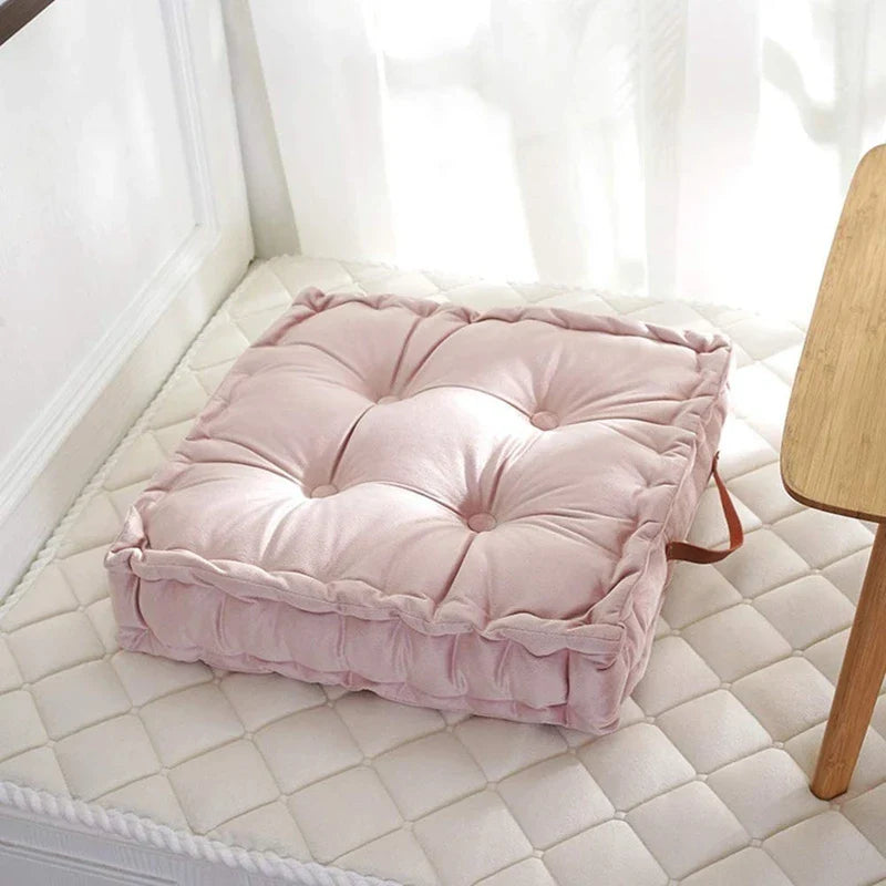 Grey Square Thick Floor Seating Cushions Tufted Cushion Meditation Pillow Floor Pillows Seating with Carrying Handle Tatami Pad