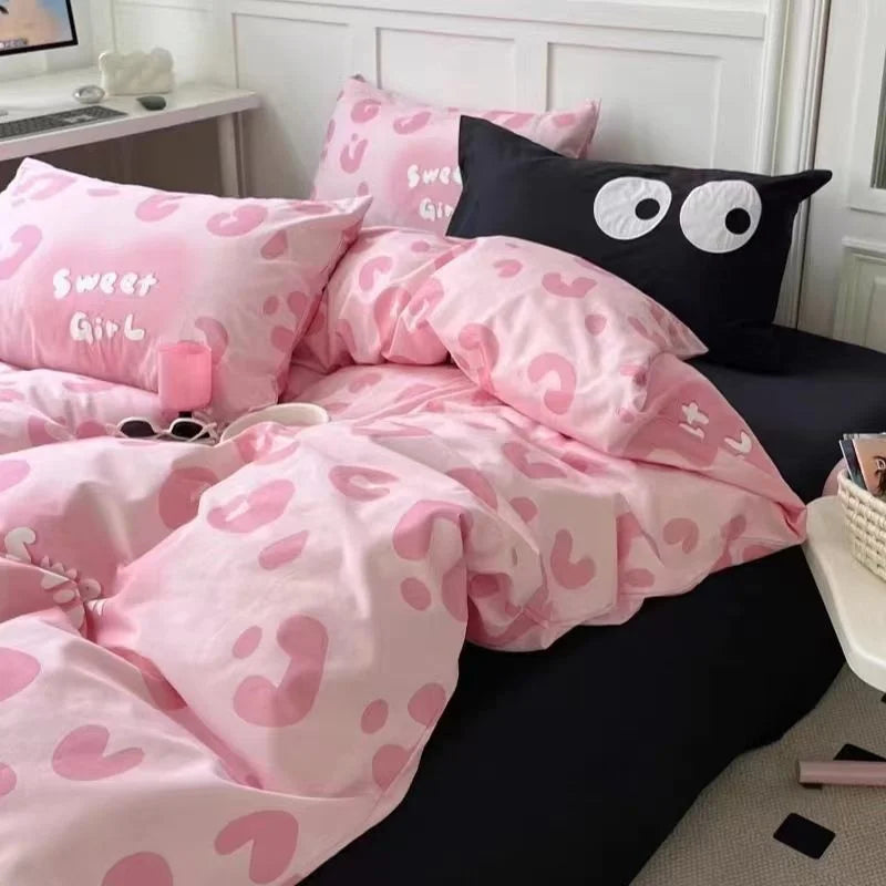 Romantic Cherry Heart Duvet Cover Set Flat Sheet Pillowcases Fashion New Twin Full Floral Summer Spring Bedding Set