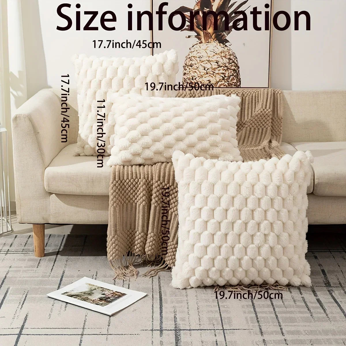 Red Pineapple Grid Turtle Pattern 3D Soft Plush Throw Pillowcase,Cushion Cover for Living Room Sofa Bedroom Home Room Decor 45CM