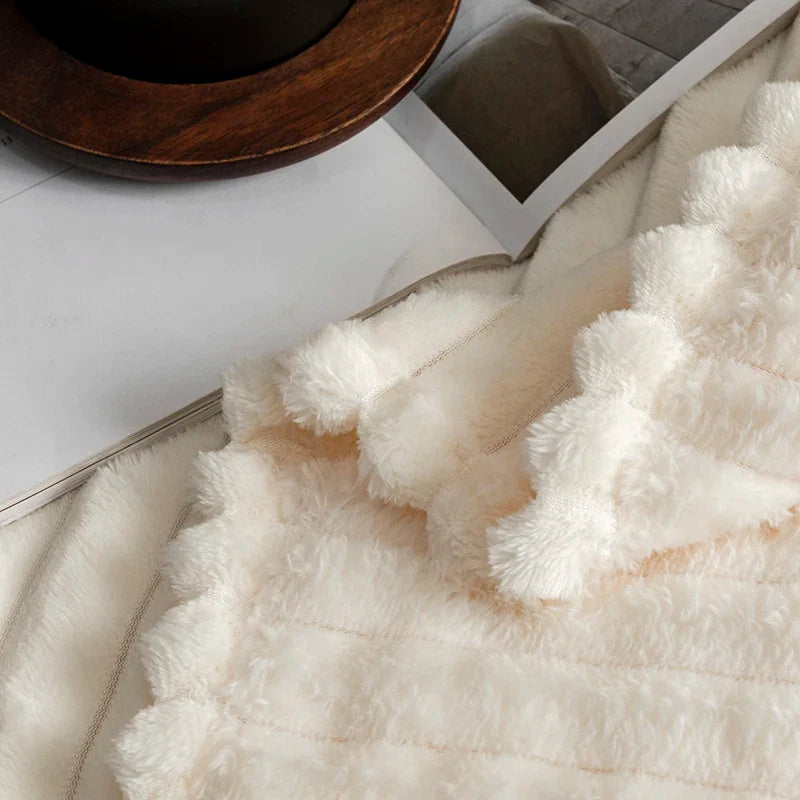Home Soft Striped Throw Blanket for Couch, Warm Luxurious Faux Rabbit Fur Blanket, Cozy Fluffy Plush Blanket for Sofa Chair Bed