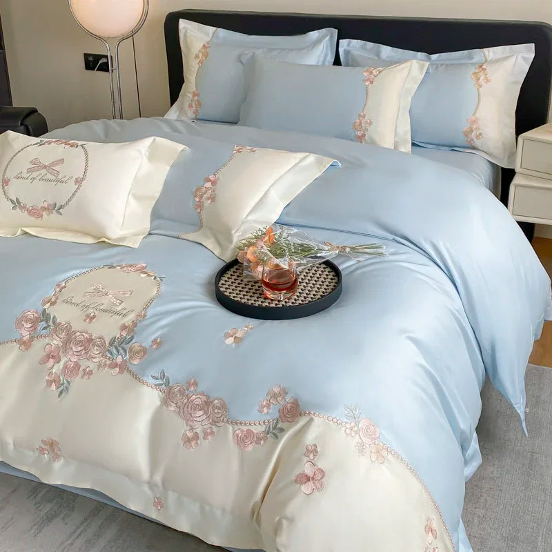 4pcs/Set Class A Grade High-end 200s Long-staple Pure Cotton Embroidery Quilt Covers Pillowcases Sheet Bedding Set