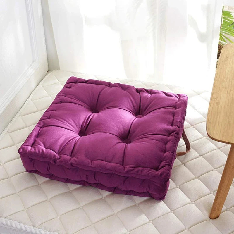 Grey Square Thick Floor Seating Cushions Tufted Cushion Meditation Pillow Floor Pillows Seating with Carrying Handle Tatami Pad