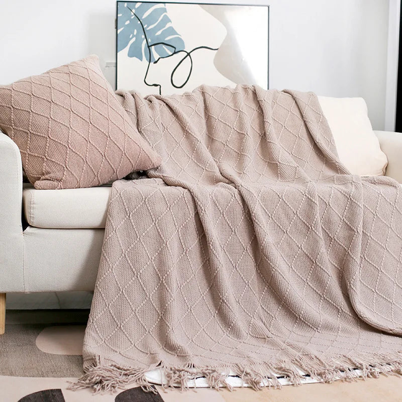Nordic Knitted Shawl Sofa Blanket with Tassels Scarf Sofa Emulation Fleece Throw Blanket TV Blankets Bed End Decor Drop Ship