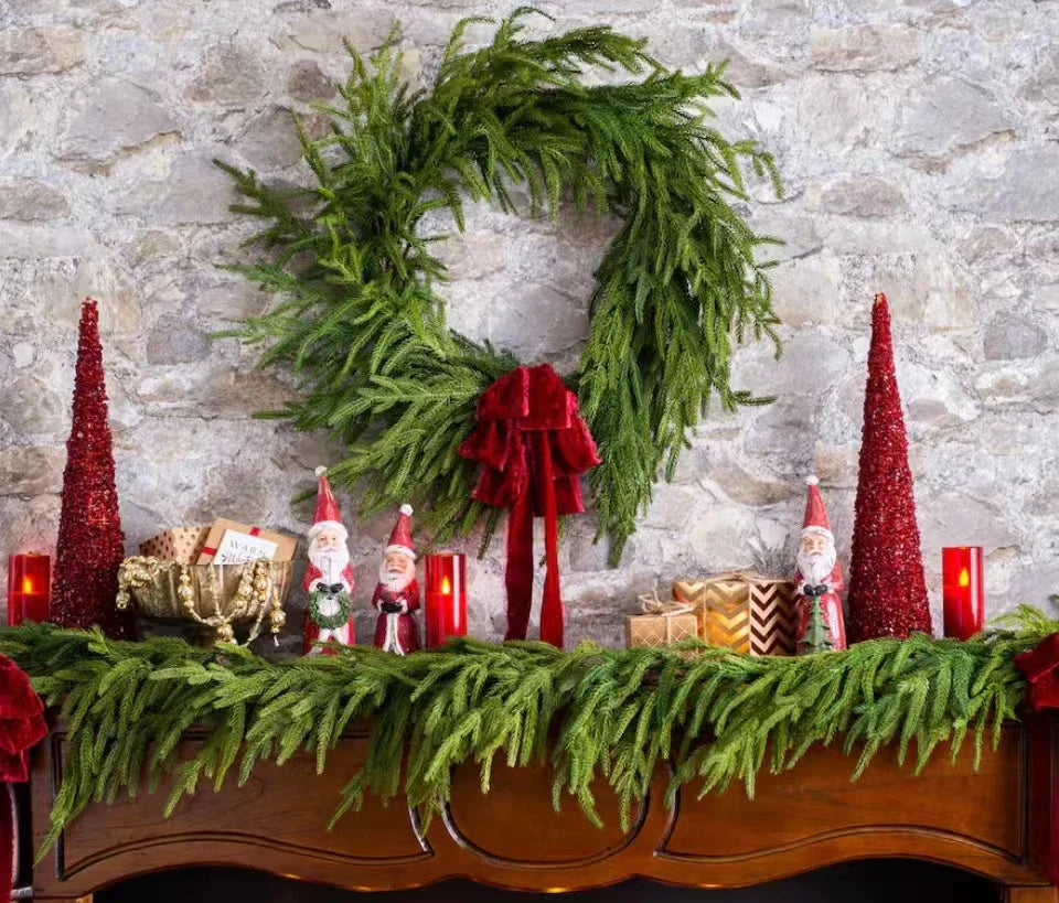 24" Real Touch Norfolk Pine Wreath for Front Door Artificial Christmas Wreath Green Faux Pine Wreath for Wall Windows Decor