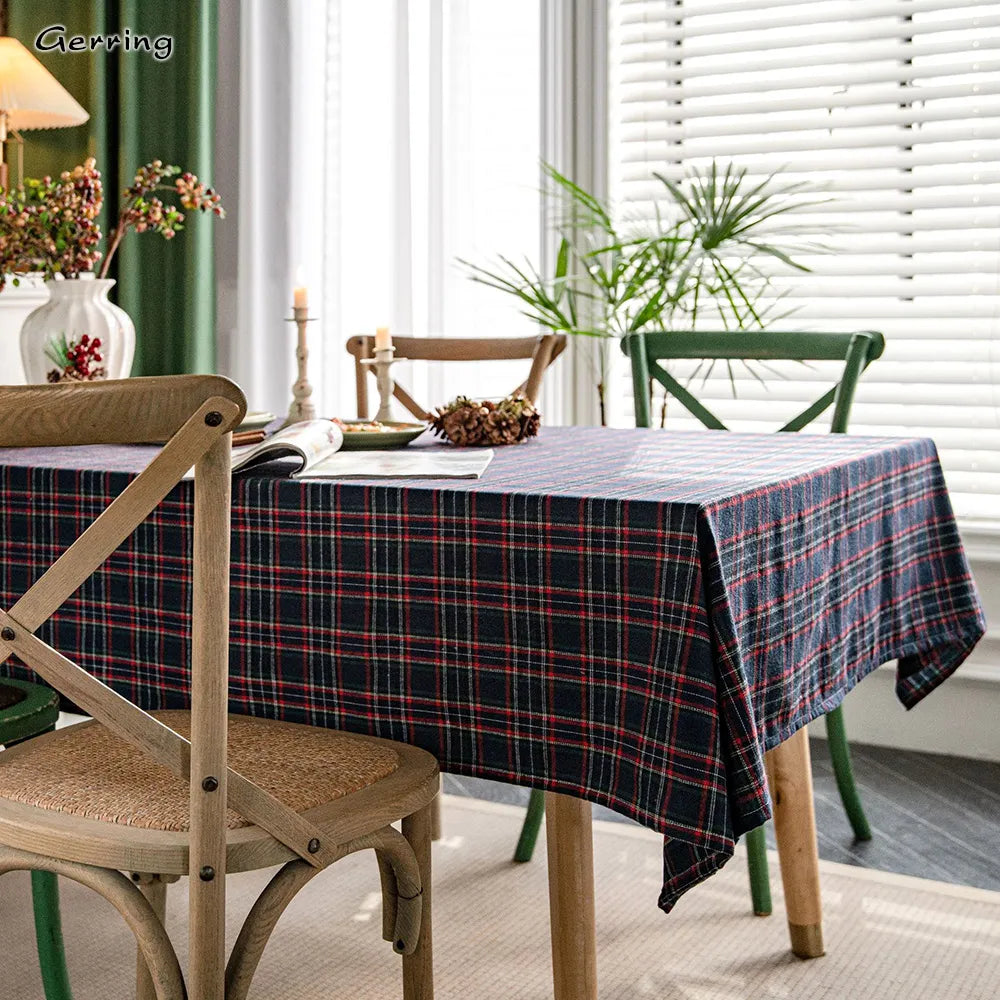 Christmas Tablecloth Dyed Green Plaid Holiday Village Home Textile New Year Rectangular Tablecloths Dining Table Cover