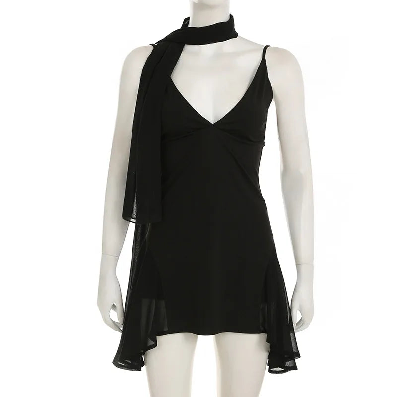 V-neck Cami Scarf Mini Dress