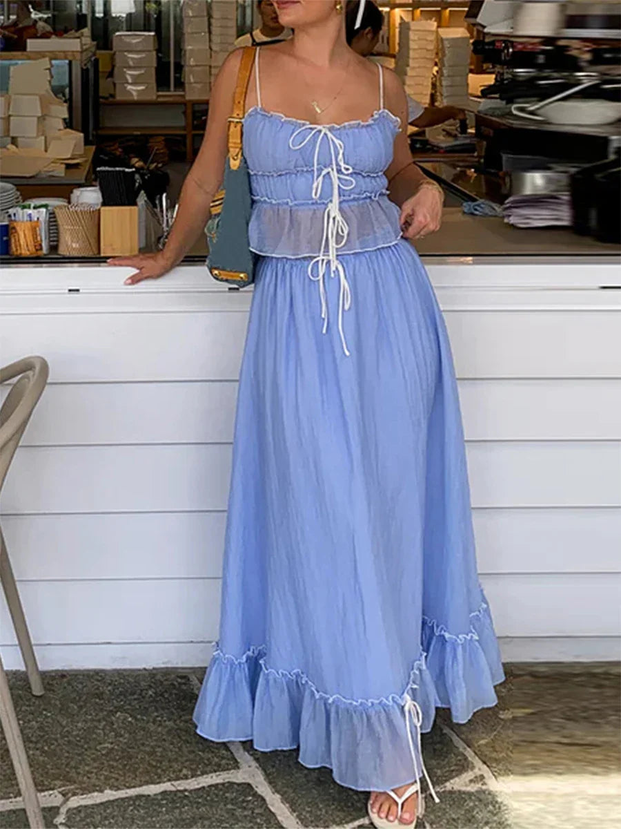 Cami Tie Up Top And Maxi Skirt Set