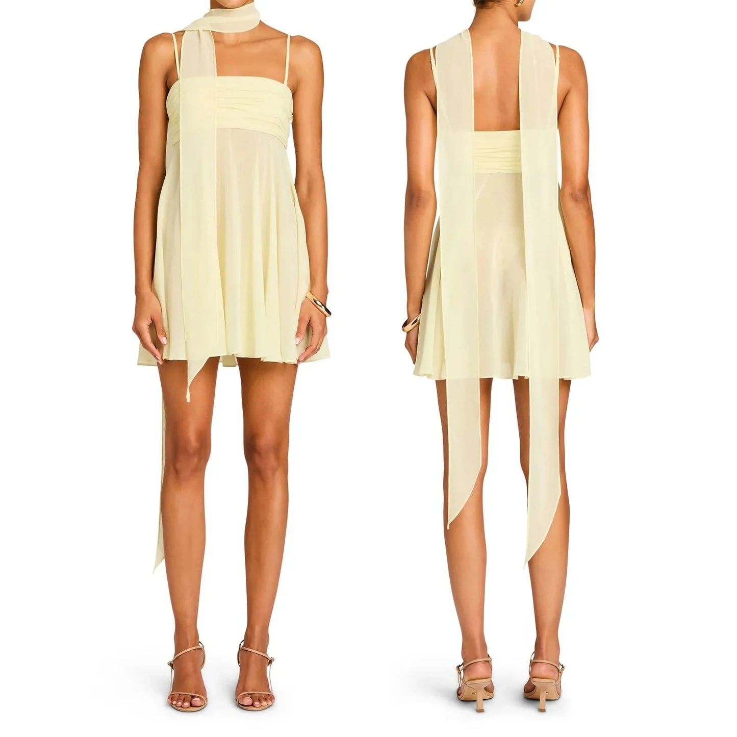 Spaghetti Strap Mesh Mini A-line Dress with Scarf