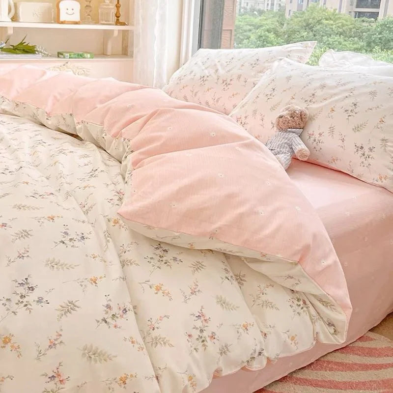 Solid Pink Fashion Style Bedding Set Twin Full Queen Size Duvet Cover Set Adults Kids Simple Korean Bed Flat Sheet Pillowcases
