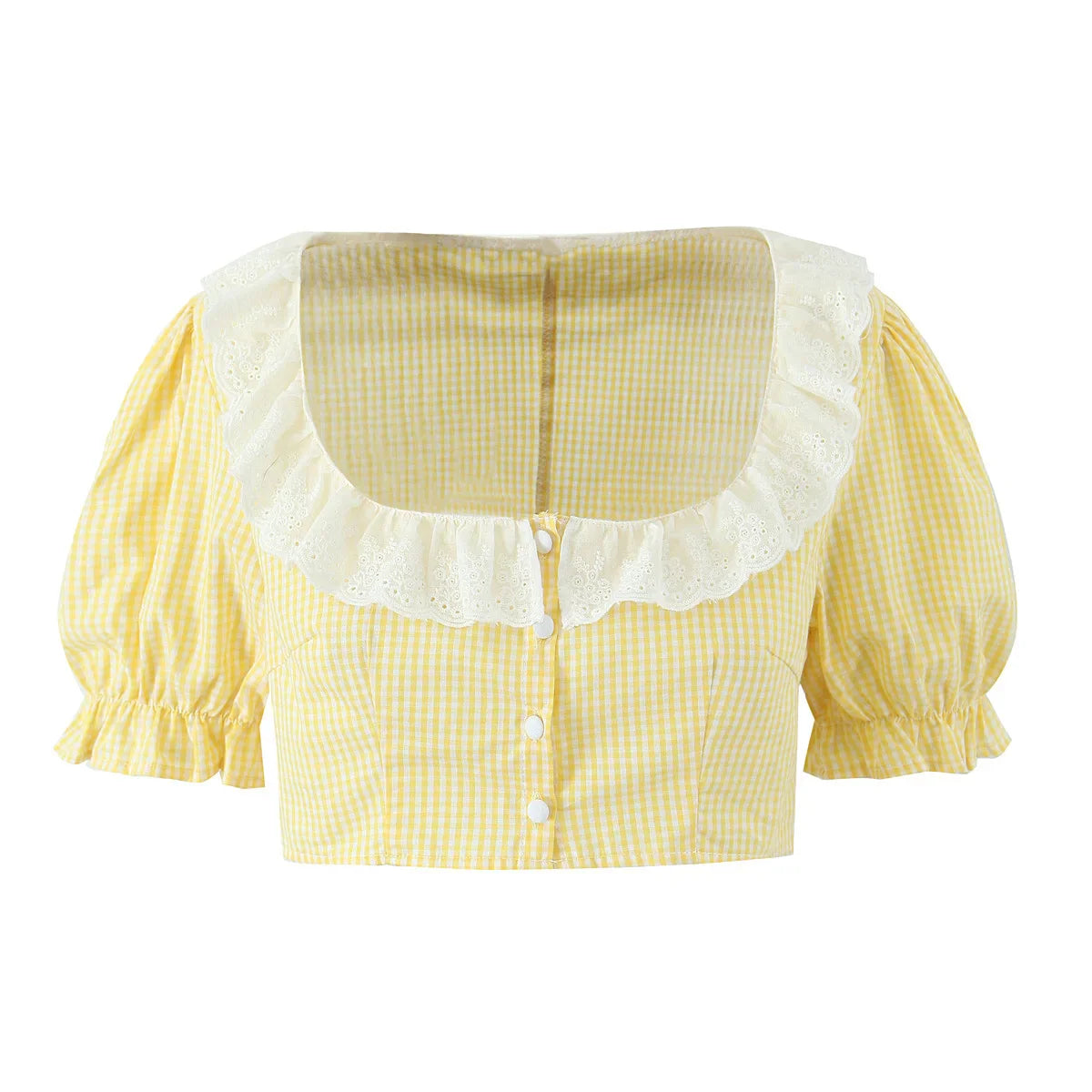 Yellow Gingham Printed Crop Top And Maxi Skirt Set