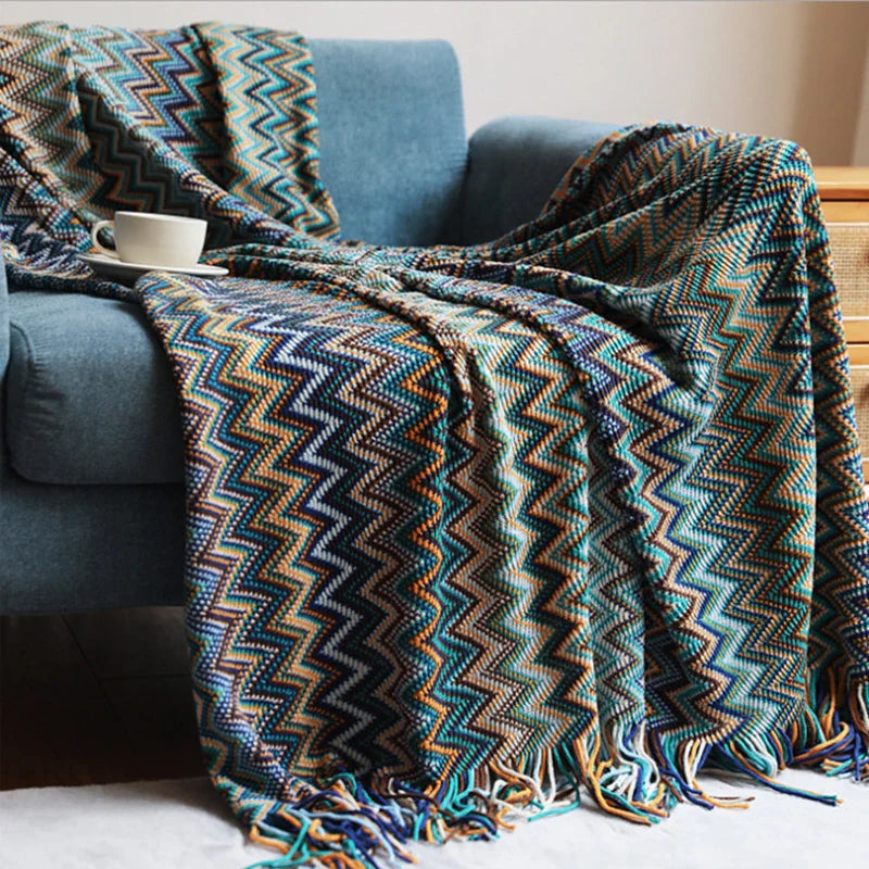 Light Knit Stripe Blanket Super Soft Bohemia Blanket For Bed Throw Blanket With Tassel Plush Warm Home Decorative Blankets