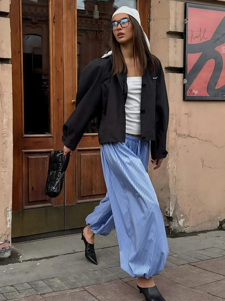 Striped Drawstring Puff Pants