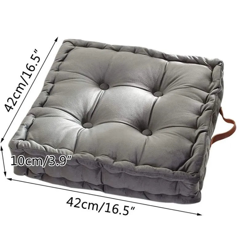 Grey Square Thick Floor Seating Cushions Tufted Cushion Meditation Pillow Floor Pillows Seating with Carrying Handle Tatami Pad