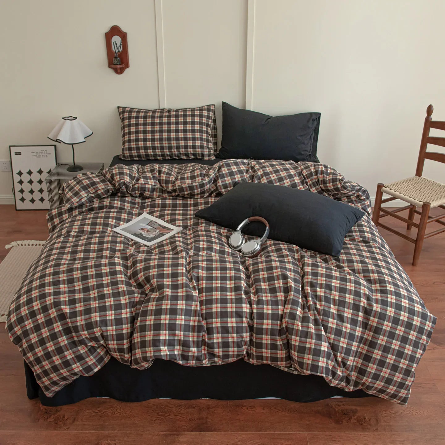 Vintage Style Plaid Bedding Sets 2025 New Soft Bed Sheet Set Woman Duvet Cover For Girls With Pillow Covers Quilt Cover