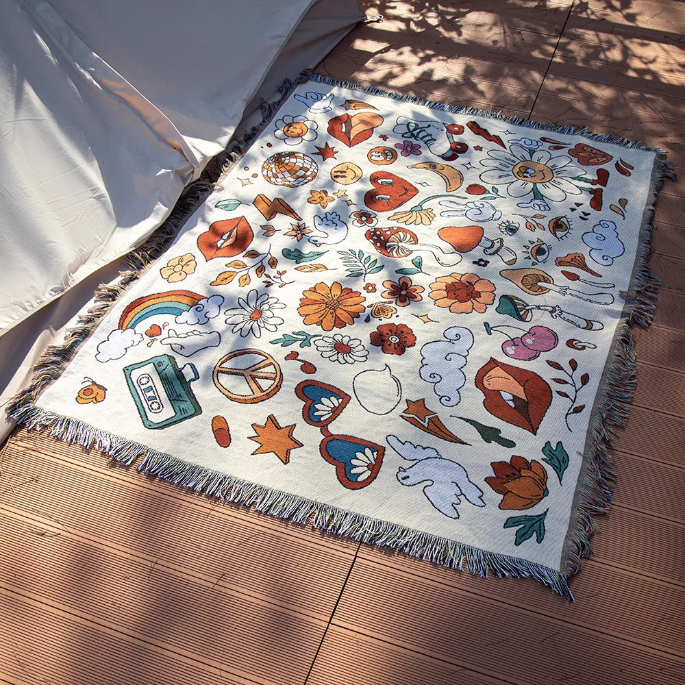 Retro Boho Cotton Linen Blanket Sofa Towel Knit Bohemian Bedspread Pad Mat Bohemian Throw Travel Bedspread Sofa Cover Blankets