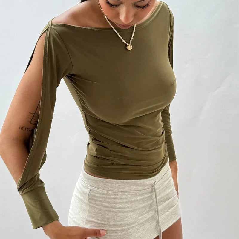 Cut Out Long Sleeve Crop Top