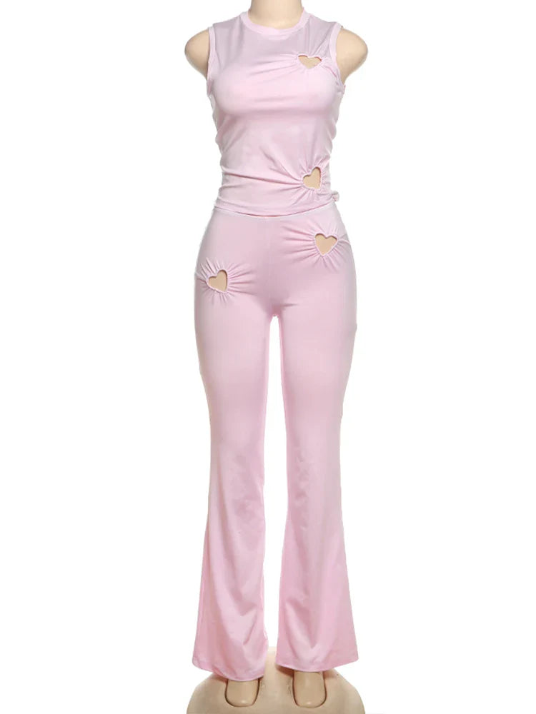 Heart Cut Outs Tank Top And Pants Set