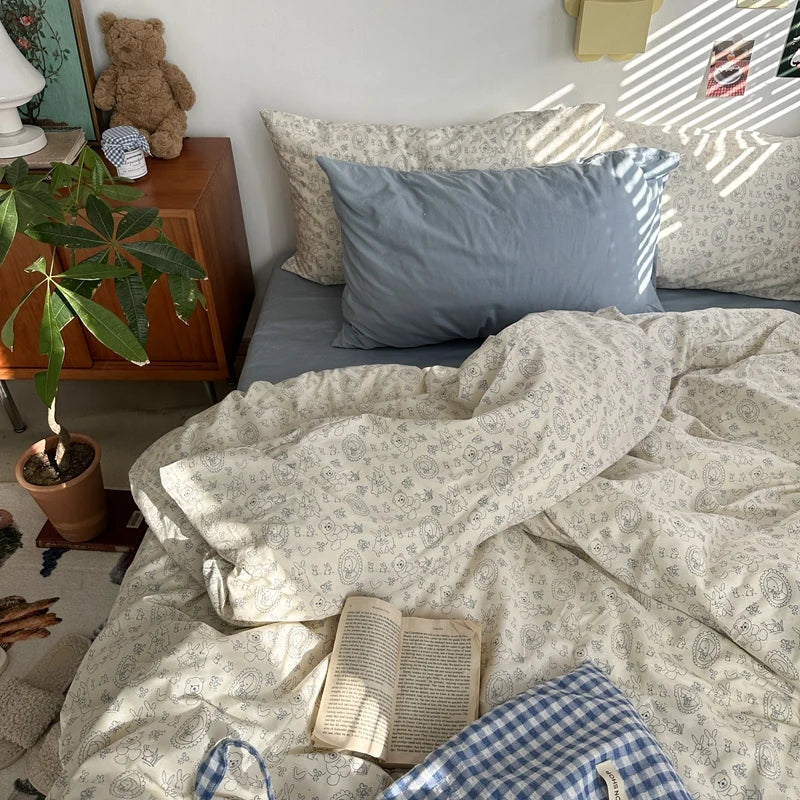 Floral Style Duvet Cover Pure Cotton Bed Cover Girls Soft Comforter Covers Set with Pillowcase King Size Quilt Cover Set