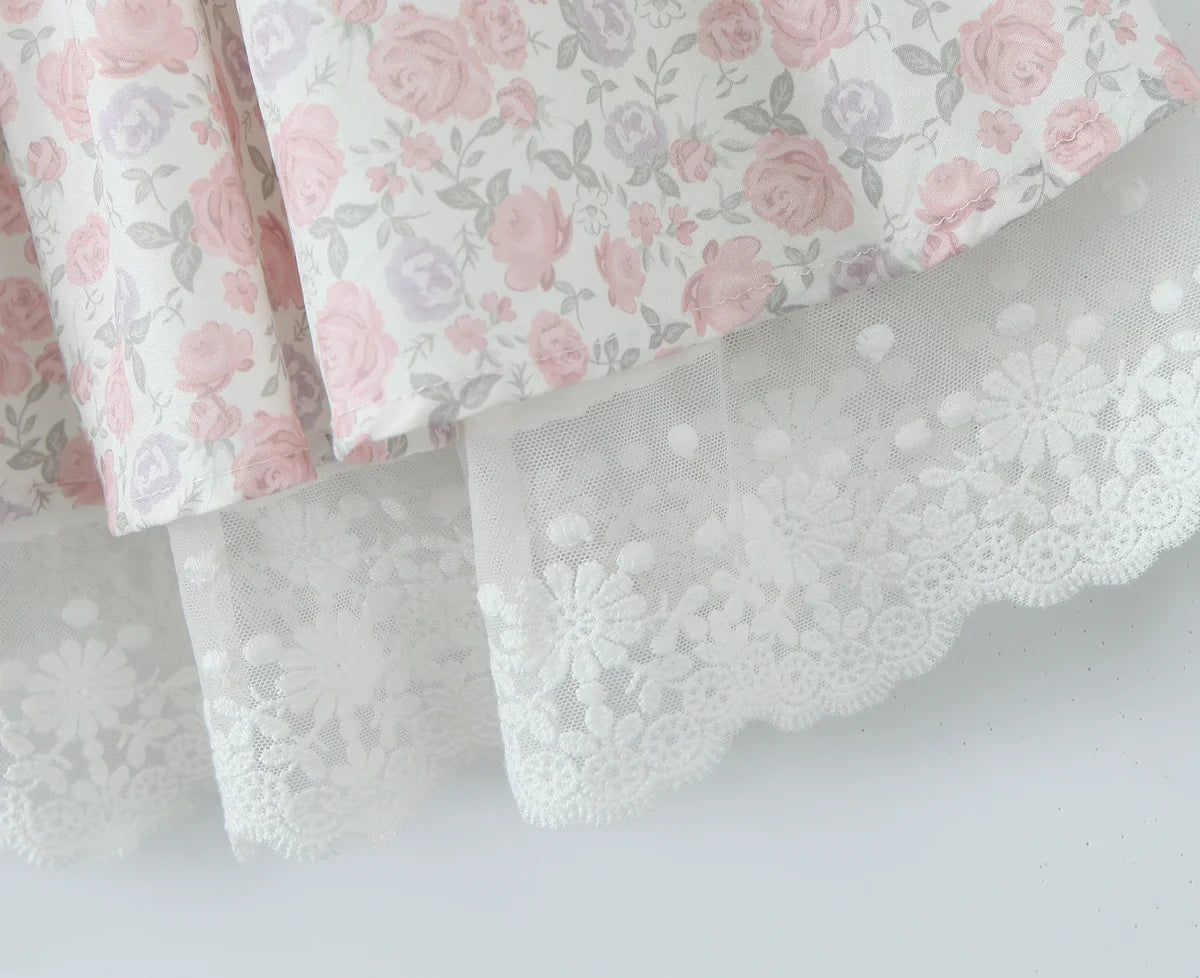 Floral Print Lace Patchwork A-line Mini Dress