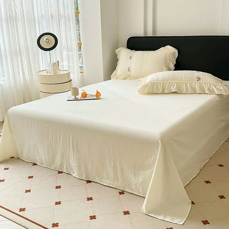 Korean Princess Style Lace Ruffles Wedding Bedding Set Seersucker Washed Cotton Soft Duvet Cover Set Bed Sheet Pillowcase 3/4Pcs