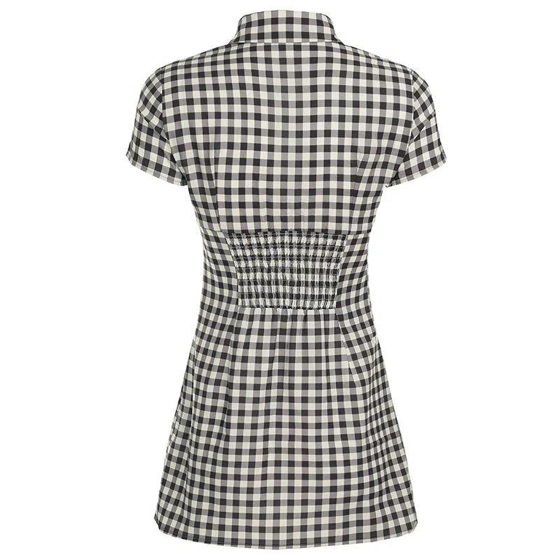 Plaid Collar Buttoned Mini Dress