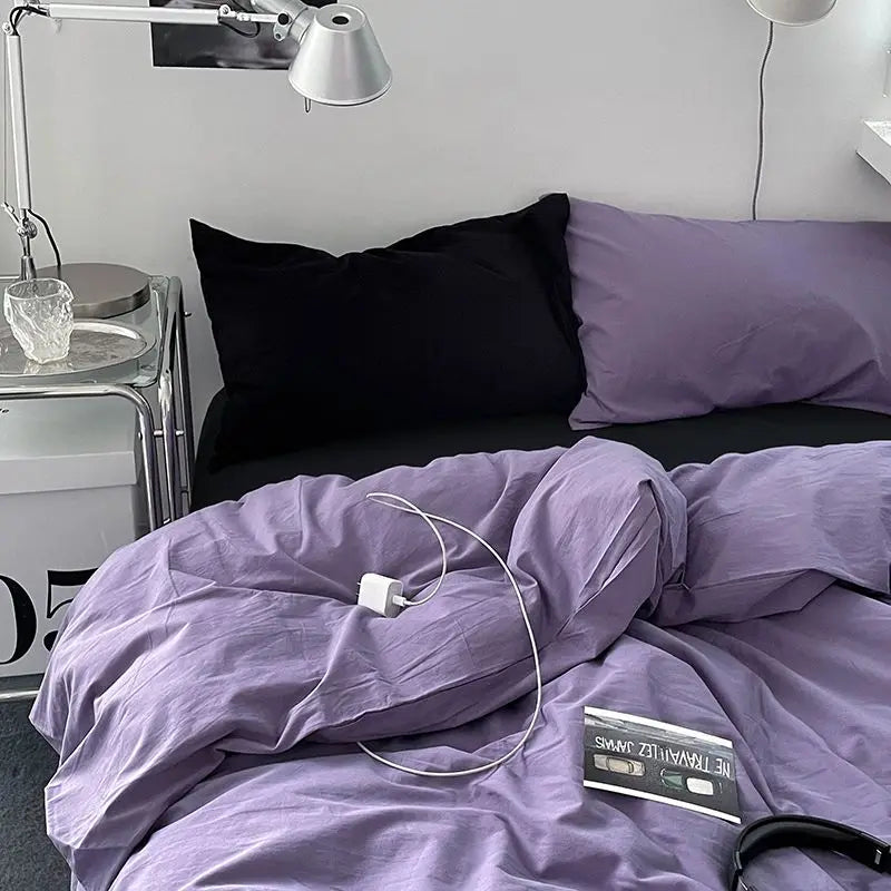 Solid Blue Duvet Cover Set Flat Sheet with Pillowcases 2023 New Twin Full Size Boys Girls Bed Linen Grey Green Bedding Kit