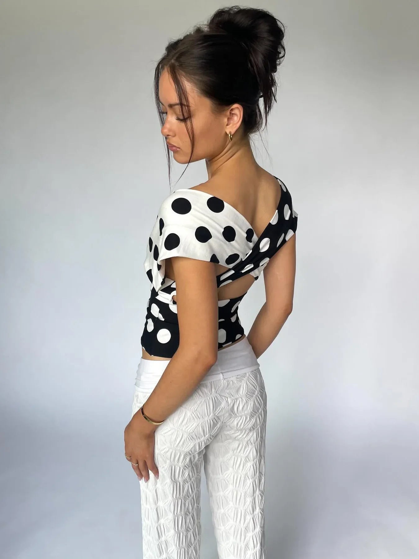 Contrast Polka Dot Cross Scarf Top