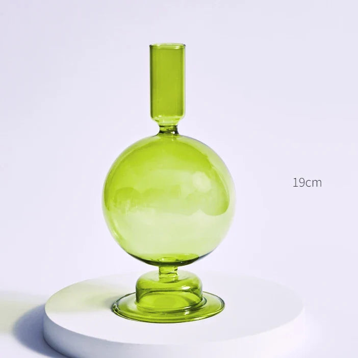 Lazzy House Candle Holders Decoration Wedding Nordic Green Glass Candlestick Home Decor Vases Christmas Gift Home Candles