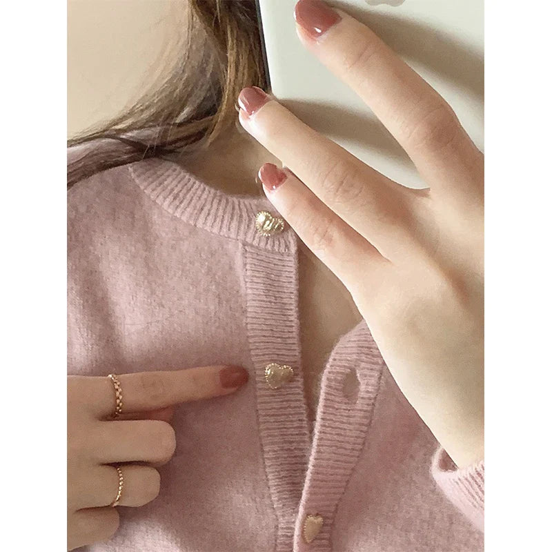 Knitted Heart Buttoned Cardigan