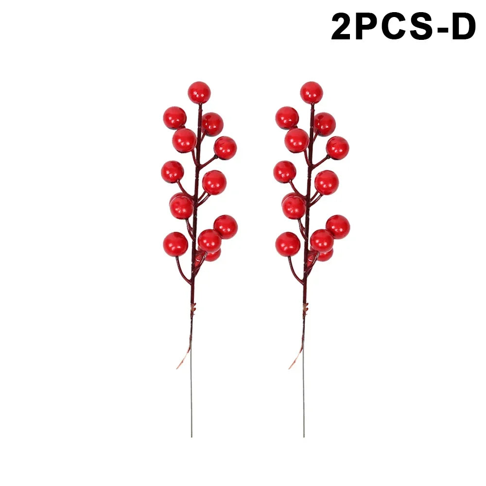 10/1Pcs Artificial Red Berries Christmas Holly Berry Branches Xmas Tree Ornaments Fake Plants For Home Navidad Party Decoration