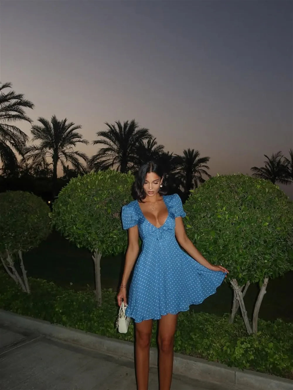 Short Sleeve Tie Up Polka Dot A-Line Mini Dress