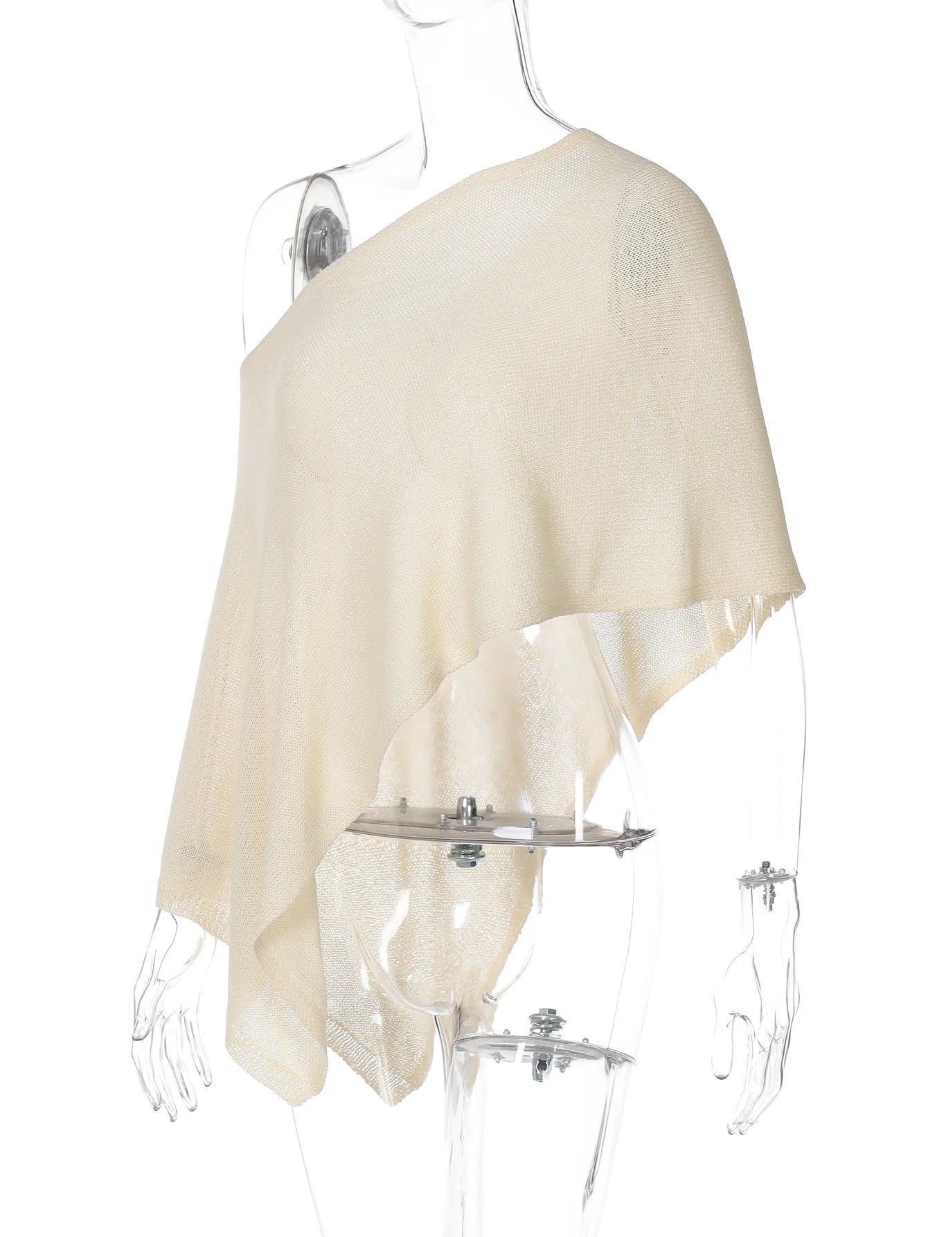 Knit See-Through Off-Shoulder Knit Poncho Top