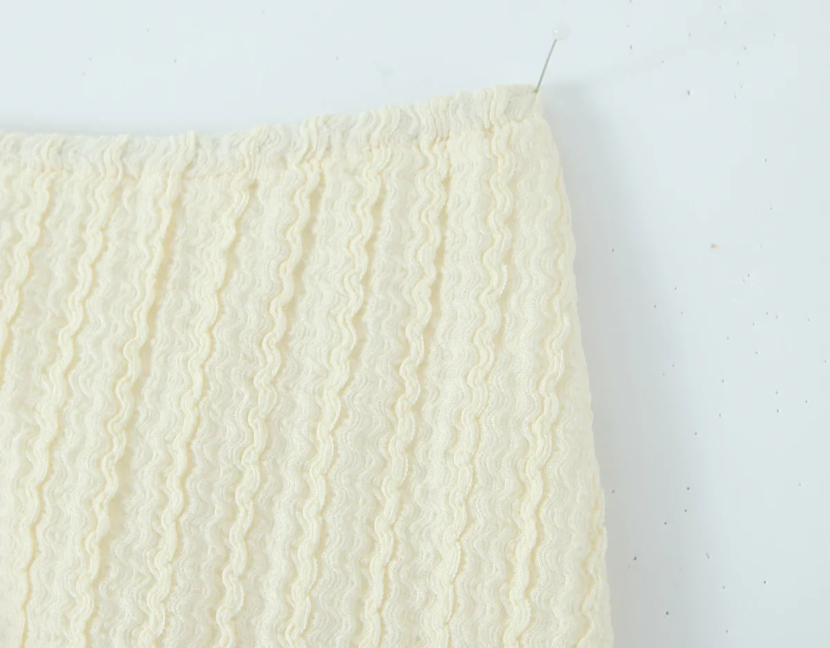 Elastic Waist Wave Rib Lined Knitted Mini Skirt