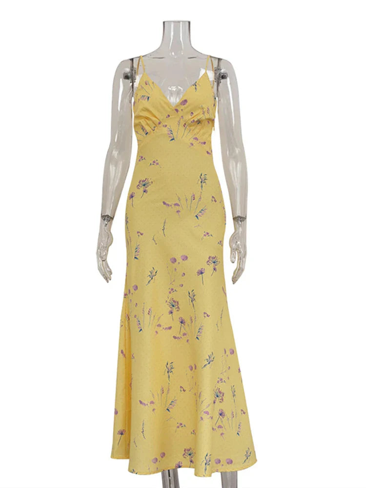 Yellow Printed Cami Maxi Dress