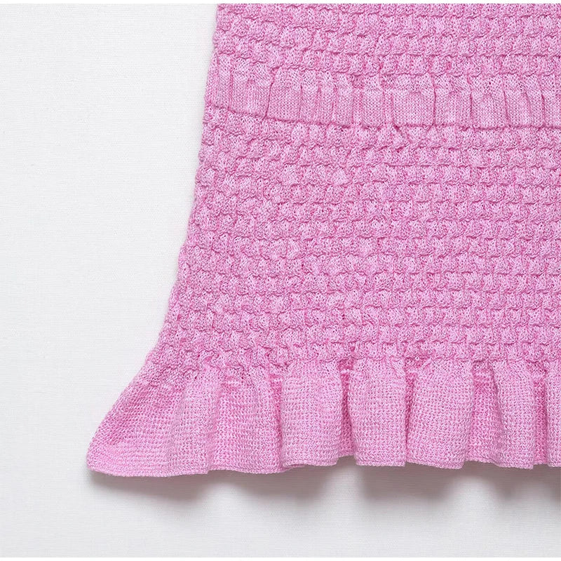 Pink Knitted Ruffles Mini Dress