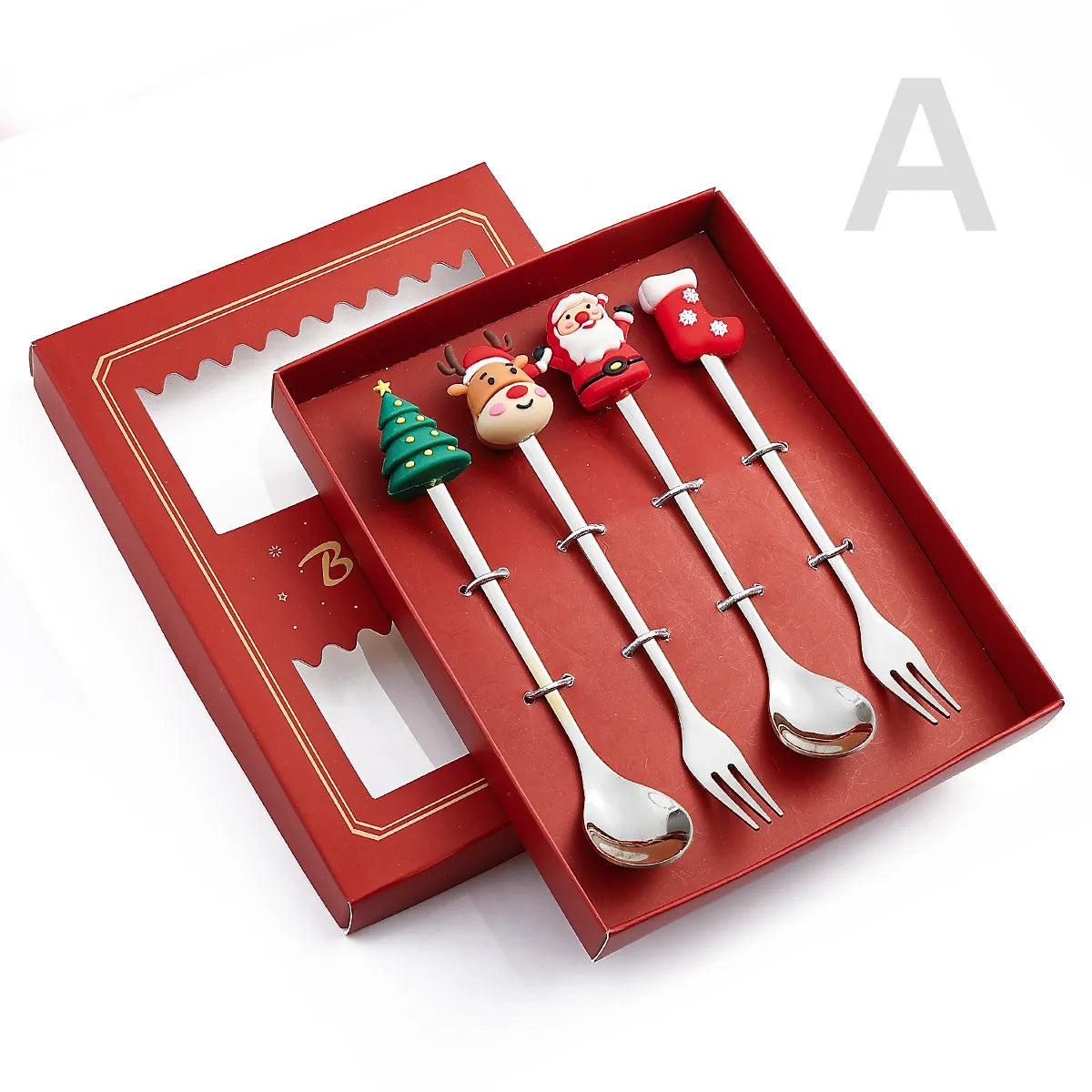 6/4/2PCS Christmas Gift Glod Spoon Fork Set Elk Christmas Tree Decoration Dessert Scoop Fruit Fork Coffee Spoon Cutlery Set
