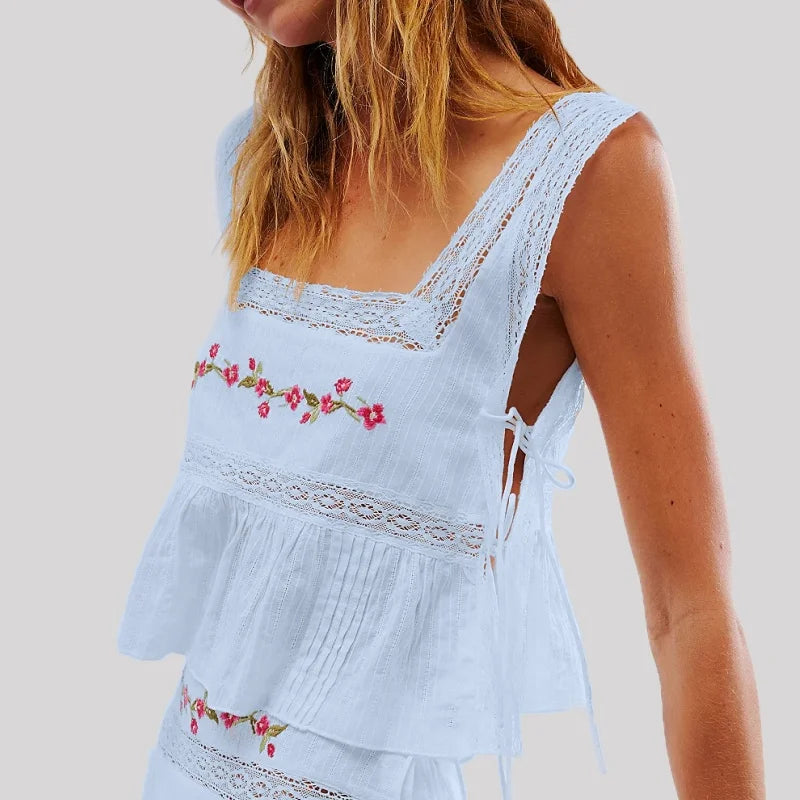 Lace Trim Tie Side Tank Top
