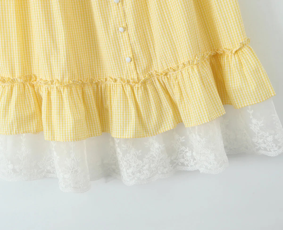 Yellow Gingham Printed Crop Top And Maxi Skirt Set