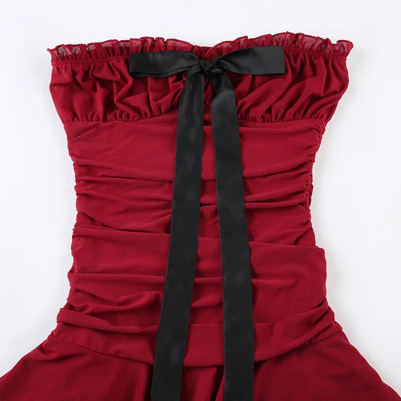 Red Tube Ruched Bow Mini Dress