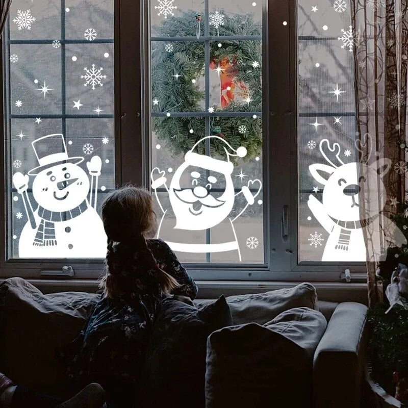 Christmas Window Stickers Santa Claus Snowflake DIY Wall Decal Christmas Decorations For Home New Year Ornaments Gift