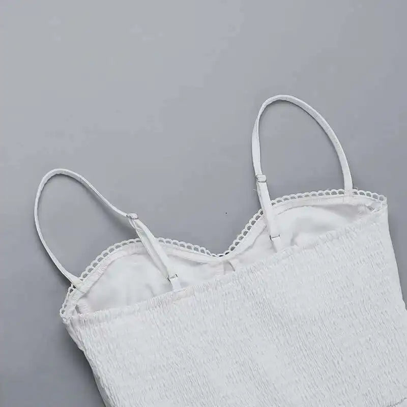 White Floral Embroidered Midi Bustier Dress