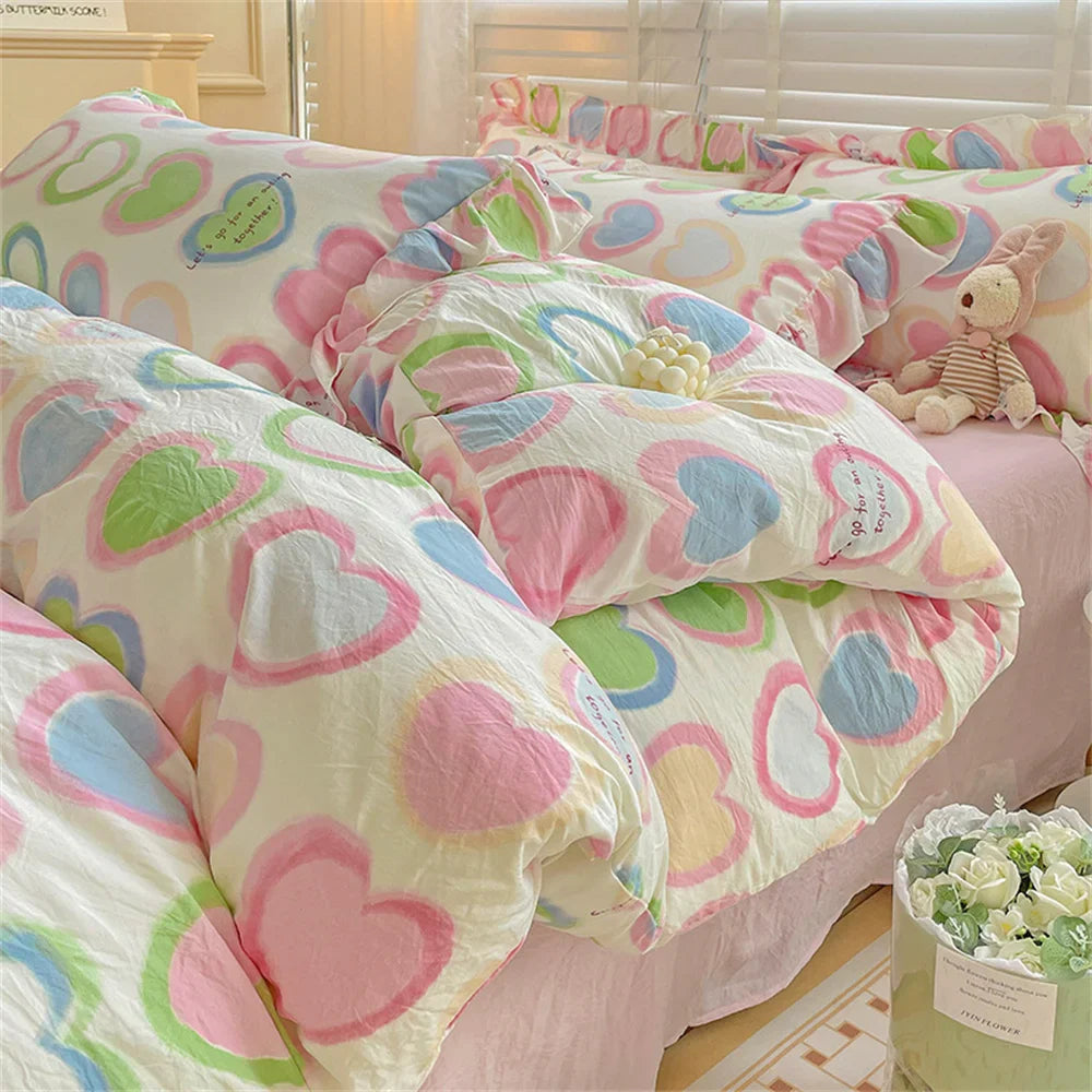Fresh Plant Flower Bed Sheet for Children and Adults Four-Piece Bed Set Pillowcases Soft Washed Cotton Home Textiles