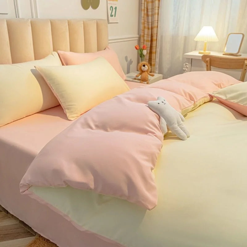 Solid Pink Fashion Style Bedding Set Twin Full Queen Size Duvet Cover Set Adults Kids Simple Korean Bed Flat Sheet Pillowcases