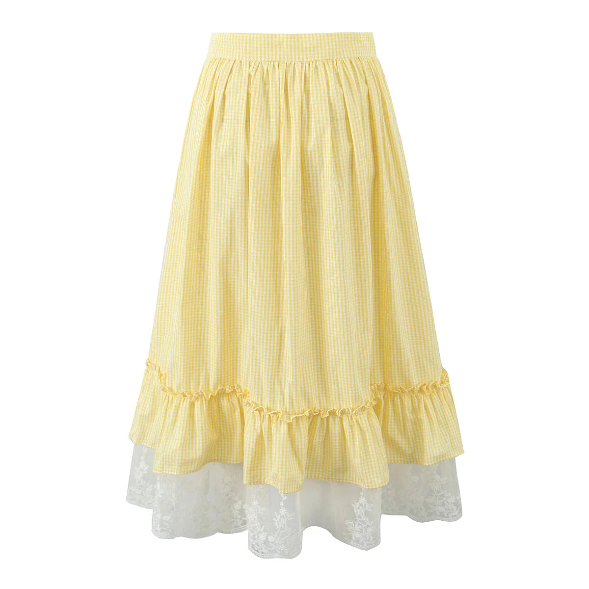 Yellow Gingham Printed Crop Top And Maxi Skirt Set
