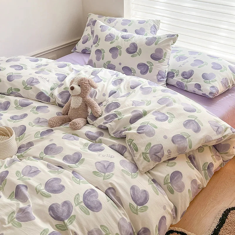 Ins Simple Flower Bed LinenTwin Full Queen King Size Bed Sheets Set Adults Kids Floral Bed Comforter Sets Bed Duvets Kawaii