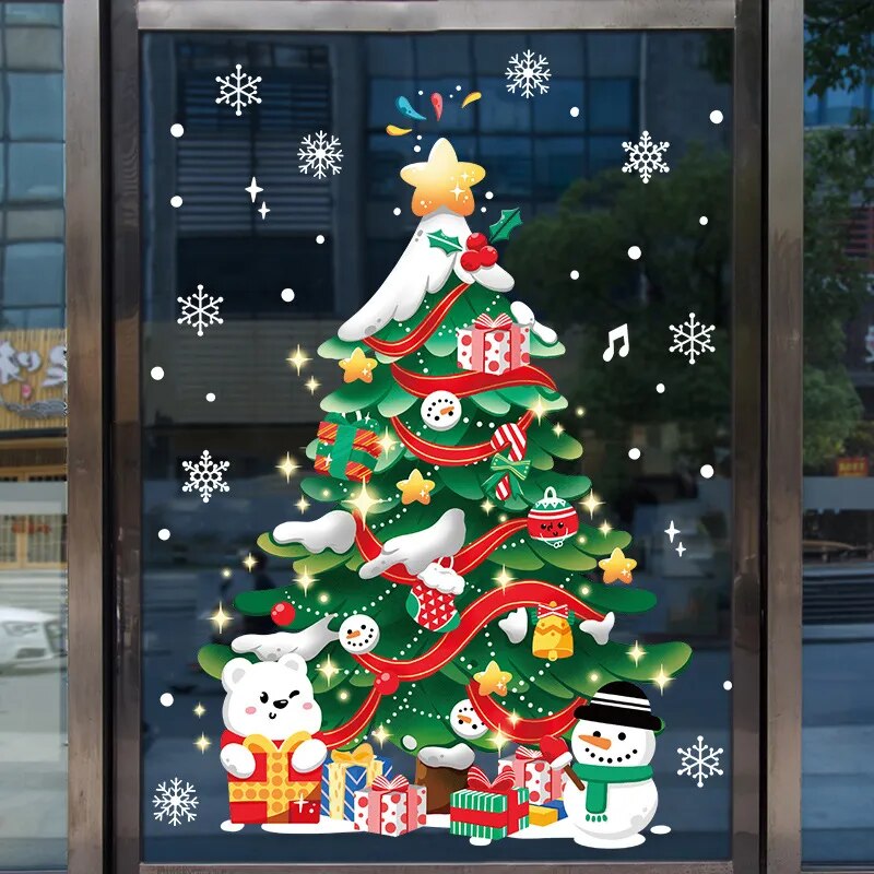 Christmas Window Stickers Santa Claus Snowflake DIY Wall Decal Christmas Decorations For Home New Year Ornaments Gift
