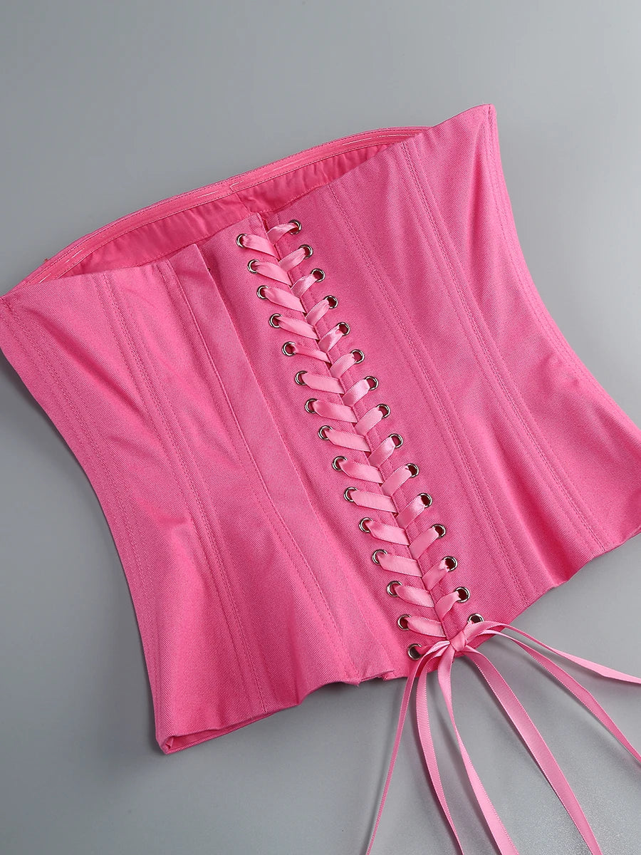 Corset Top And 3d Flower Micro Skirt Set